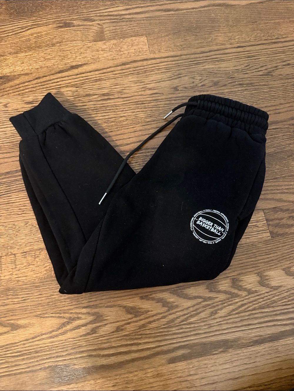 Bigger Than Basketball Kids Black Jogger Sweatpants with White Logo Size Small